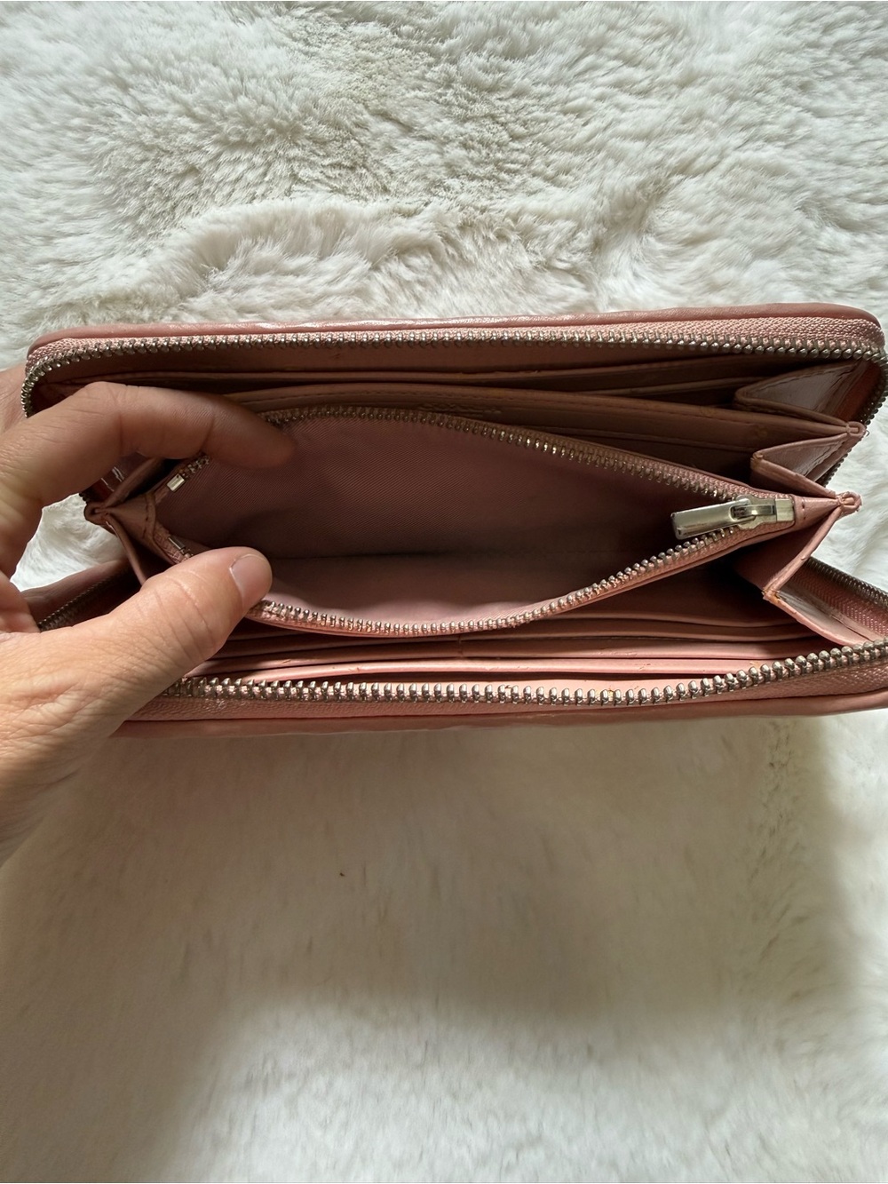 Coach Pink Zip-Around Card Wallet with Silver Hardware